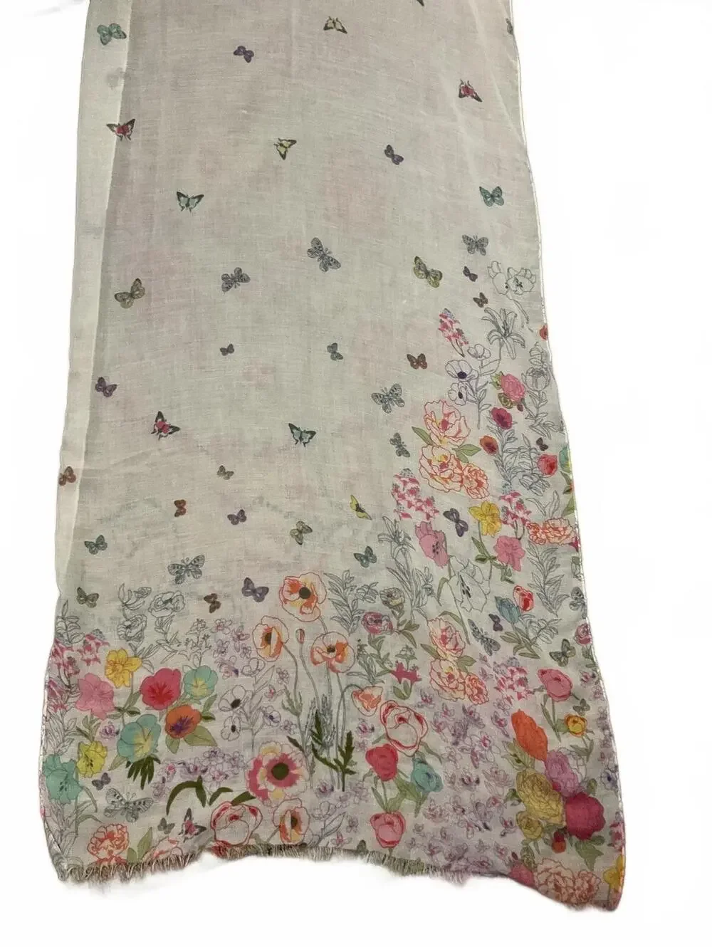 Lightweight Floral and Butterfly Print Shaw/Wrap